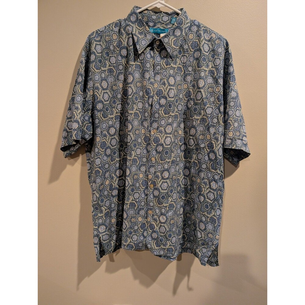 EUC Tori Richard XL Shirt Men's Blue Button Hawaiian Hawaii Beach Cotton Cruise